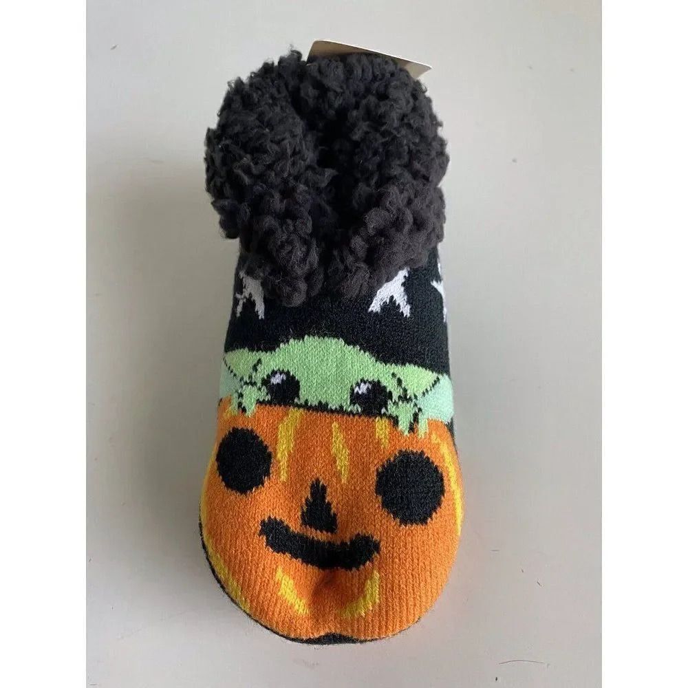 Baby Yoda Halloween Pumpkin Slipper Socks Sz 4-10 Grogu Star Wars Non-Slip NEW